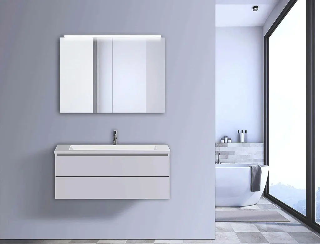 Spiegelschrank Bad mit Beleuchtung, "Mirage" - 50 x 70 cm - Lichtfarbe neutralweiß - Aluminiumkorpus