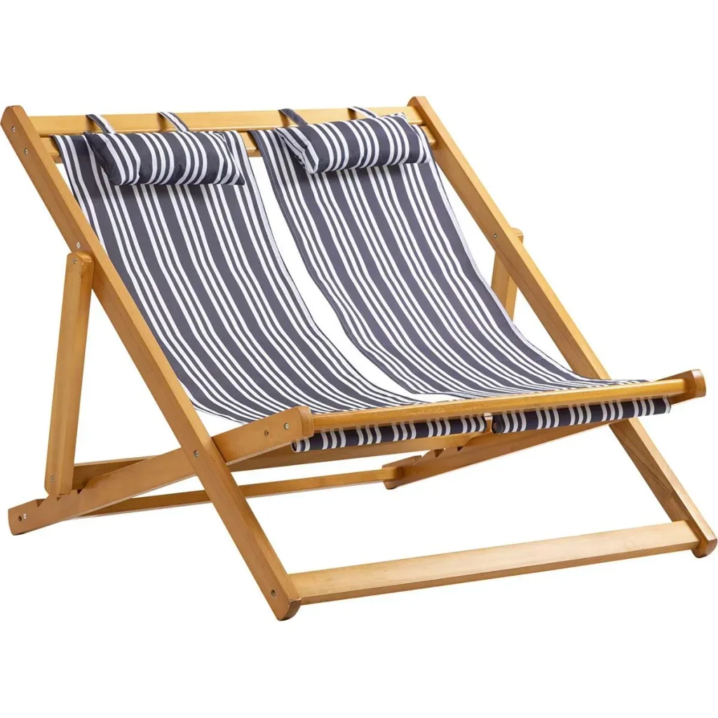 Gartenliege für 2 Personen, klappbar, bis zu 200 kg, Teak+Grau+Weiß, 108 x 105 x 85 cm