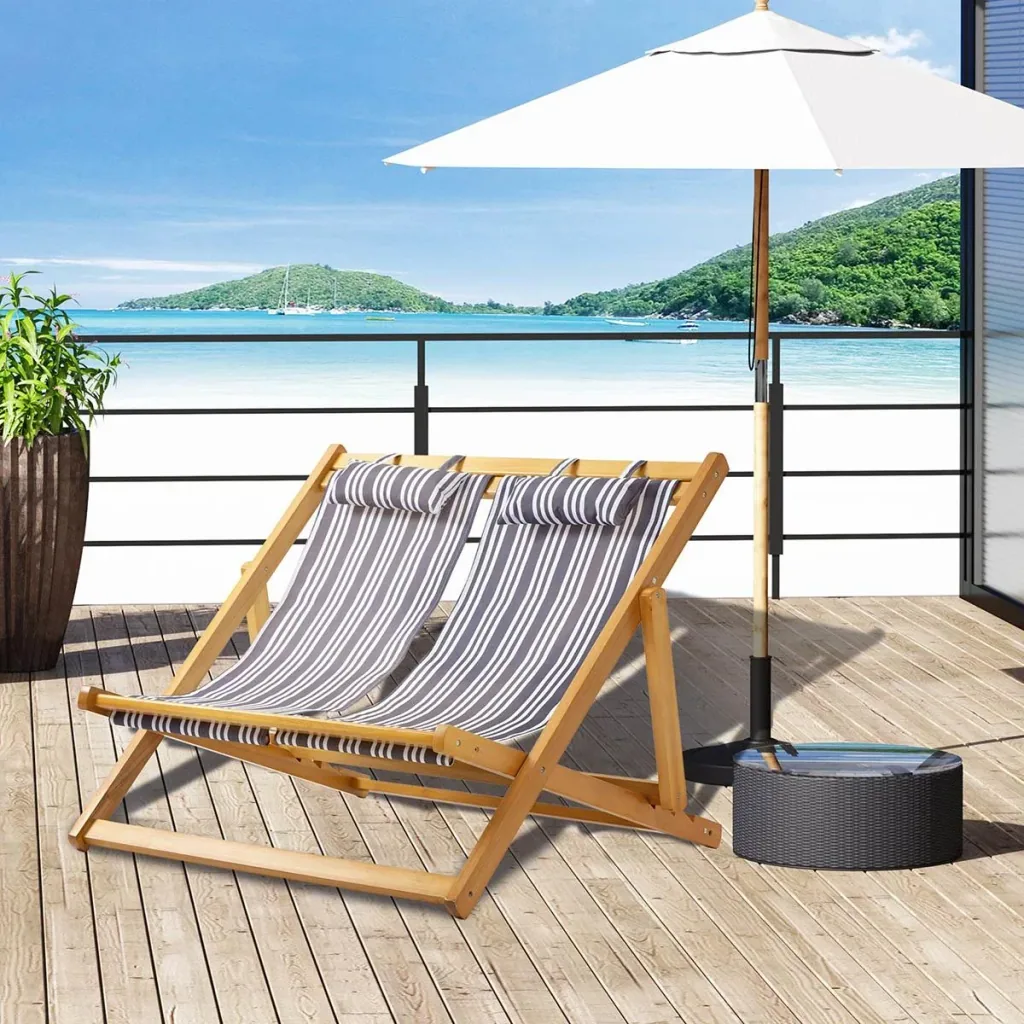 Gartenliege für 2 Personen, klappbar, bis zu 200 kg, Teak+Grau+Weiß, 108 x 105 x 85 cm