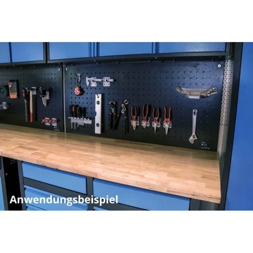 Stahlwerkzeugtafel GL1200 - Gelocht - 55x120x2 cm - Schwarz