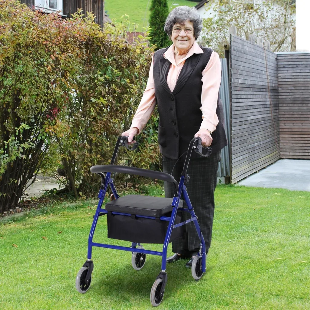 Rollator mit Stuhl und Tasche