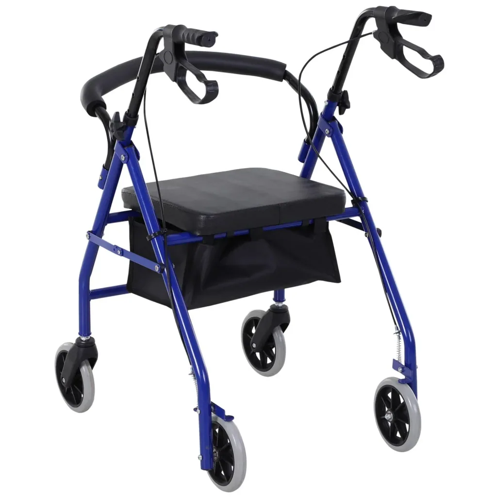 Rollator mit Stuhl und Tasche