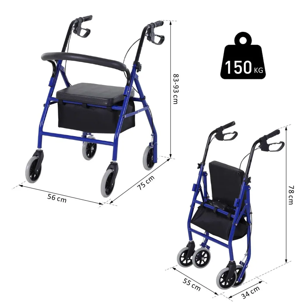 Rollator mit Stuhl und Tasche