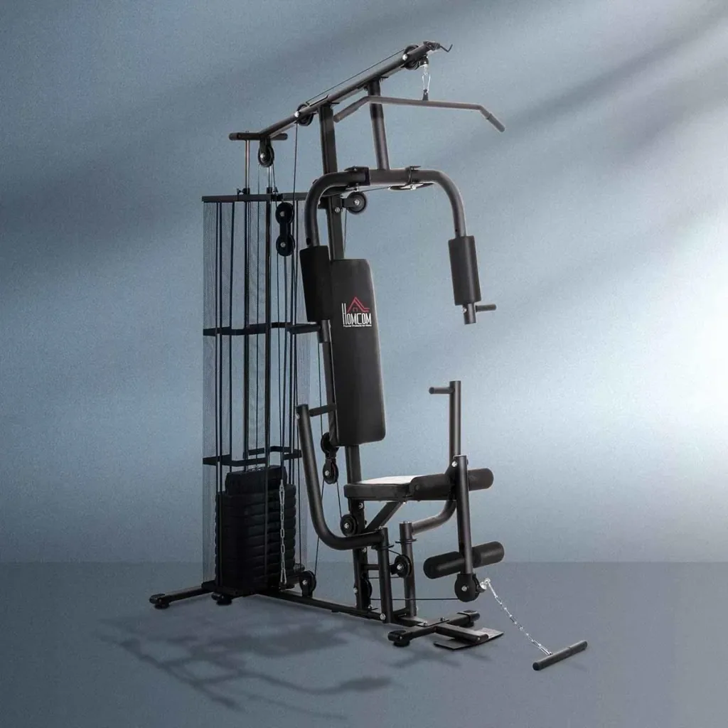 Gym Kraftstation Fitnessstation Multigym Fitnesscenter Fitnessgerät inkl. Gewichten Latzug Beincurl Metall PU-Kunstlede