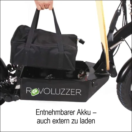E-Roller "Revoluzzer" Safety 20 km/h inklusive Blinkanlage und Gepäck-Case schwarz