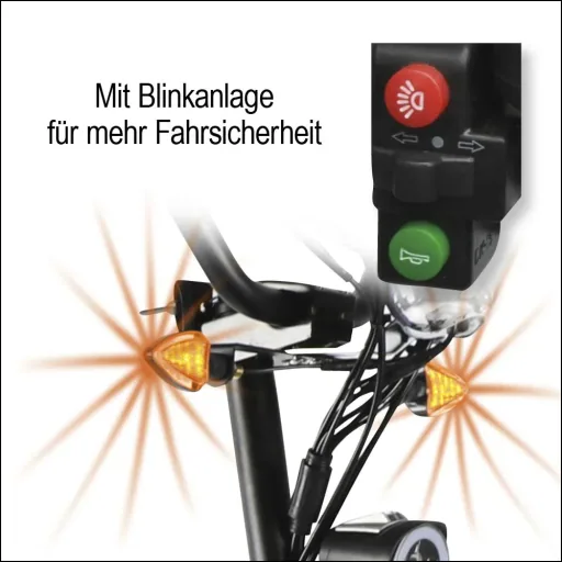 E-Roller "Revoluzzer" Safety 20 km/h inklusive Blinkanlage und Gepäck-Case schwarz