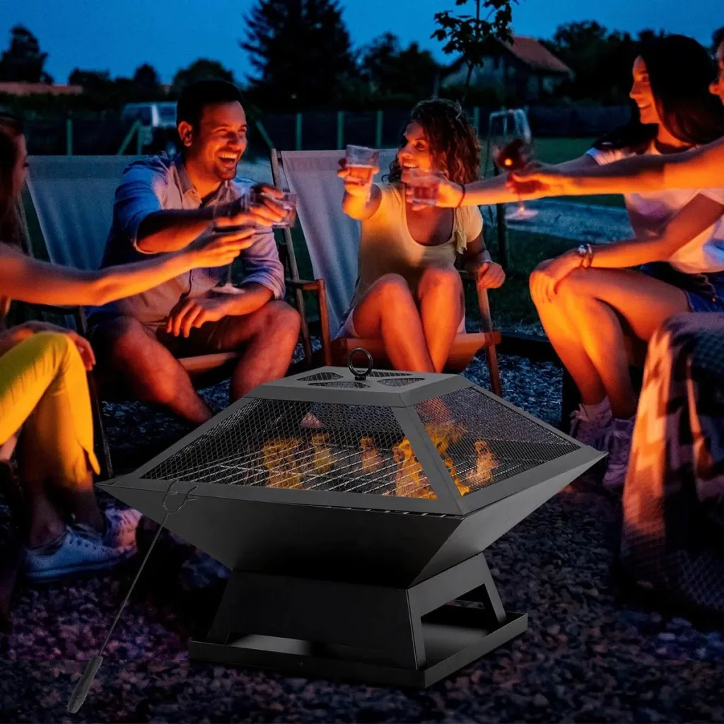 Feuerkorb mit Deckel und BBQ-Grill 45 x 45 x 34 cm