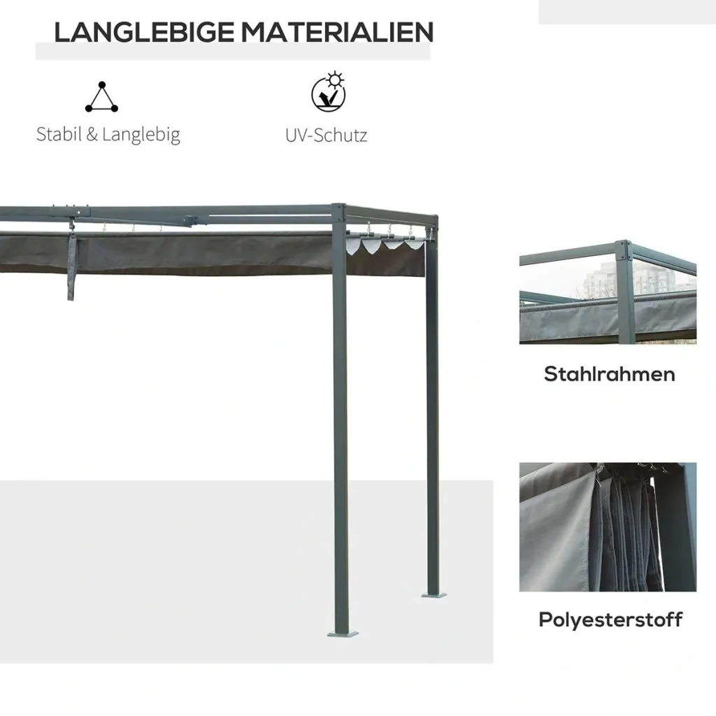 Pergola Pavillon Terrassenüberdachung mit Schiebedach Polyester Grau 298 x 213 x 222 cm
