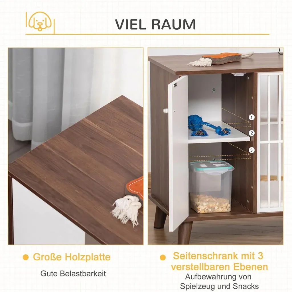 Hundekäfig aus Holz mit Schrank Kissen Tischoberfläche erhöhtes Design Hundebox für mittelgroße kleine Hunde innen Zuhau