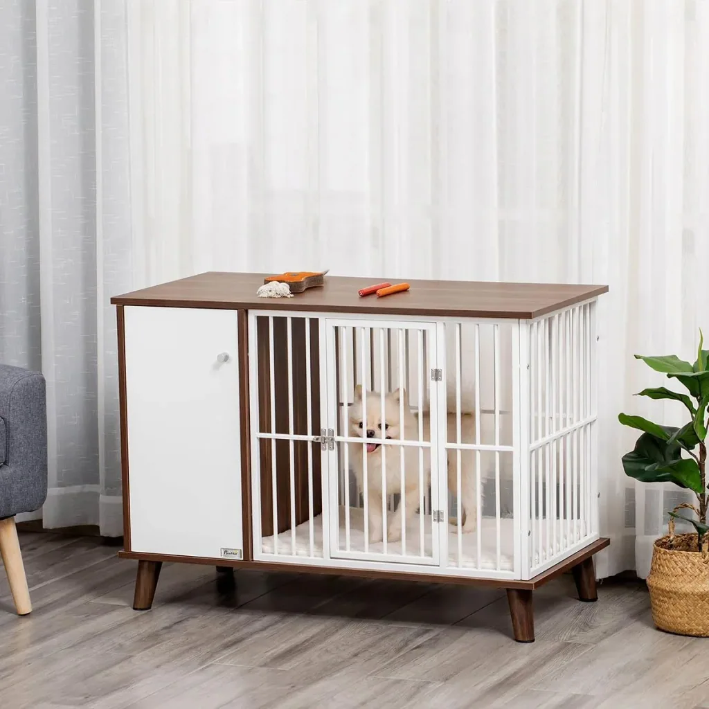 Hundekäfig aus Holz mit Schrank Kissen Tischoberfläche erhöhtes Design Hundebox für mittelgroße kleine Hunde innen Zuhau