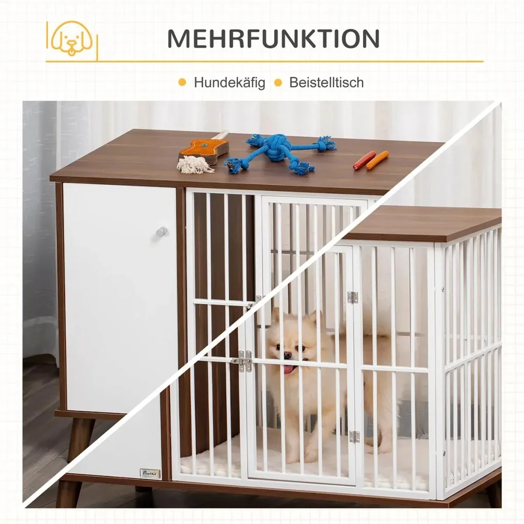 Hundekäfig aus Holz mit Schrank Kissen Tischoberfläche erhöhtes Design Hundebox für mittelgroße kleine Hunde innen Zuhau