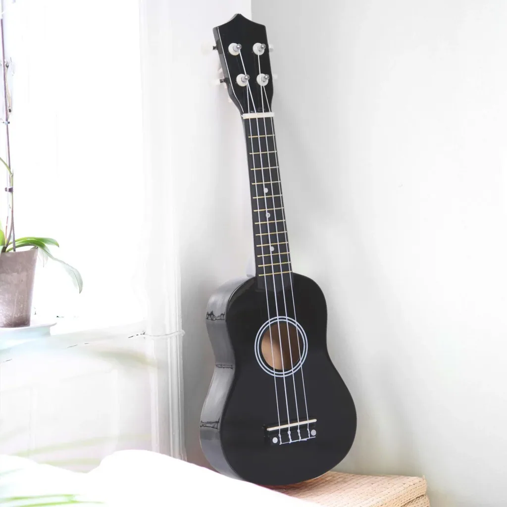 Ukulele Saiteninstrument Anfänger Nylonsaiten Birkenholz Schwarz 53 x 17,5 x 6,2 cm