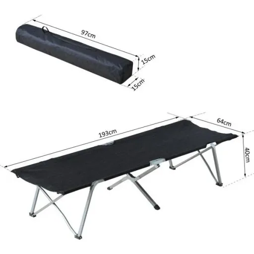 Feldbett Campingbett Liege Klappbett mit Tasche Schwarz