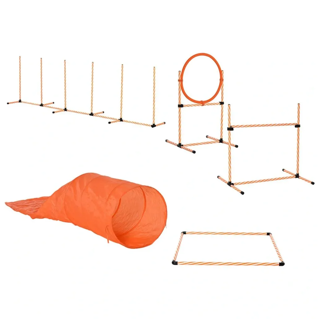 Hunde Agility Set Hundetrainigsset mit Hundetunnel Training für Haustiere Inklusive Tasche Leicht zu tragen Kunststoff P