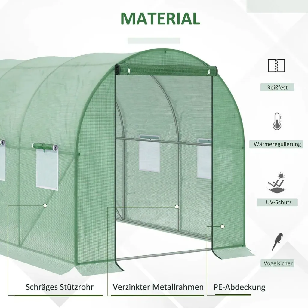 Foliengewächshaus begehbares Gewächshaus 3 x 2 m Polytunnel Folientunnel Treibhaus Frostschutz Stahlrohr Dunkelgrün