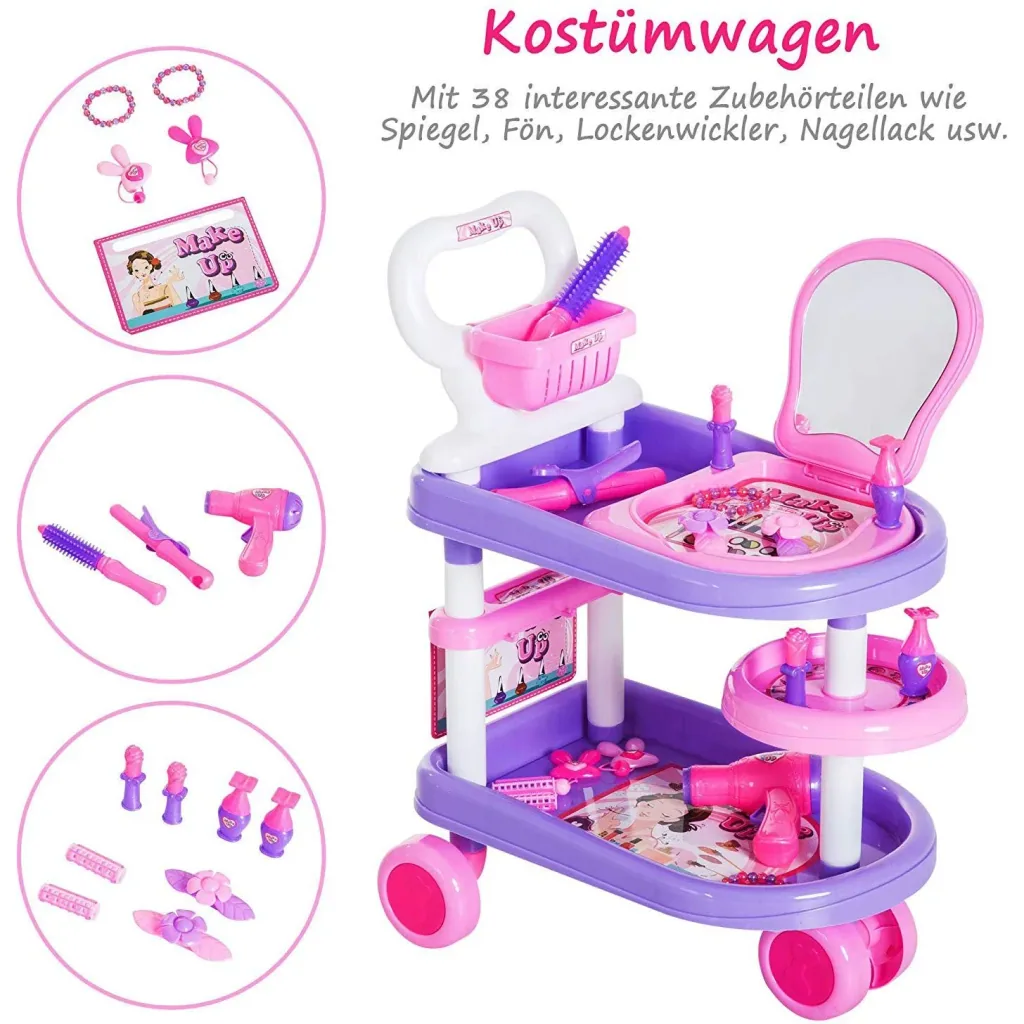 Kinder Mädchen Dresser Trolley Kosmetikwagen Rollenspiel Lila Rosa