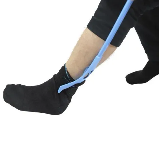 3 in 1 Anziehhilfe für Socken und Schuhlöffel, Blau