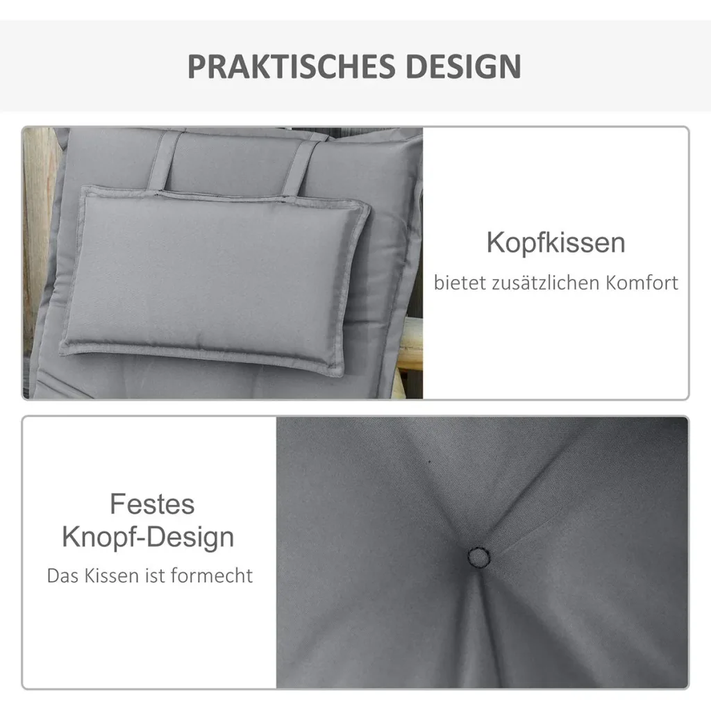 Stuhlauflagen 2er Set mit dicker Polsterung dunkelgrau