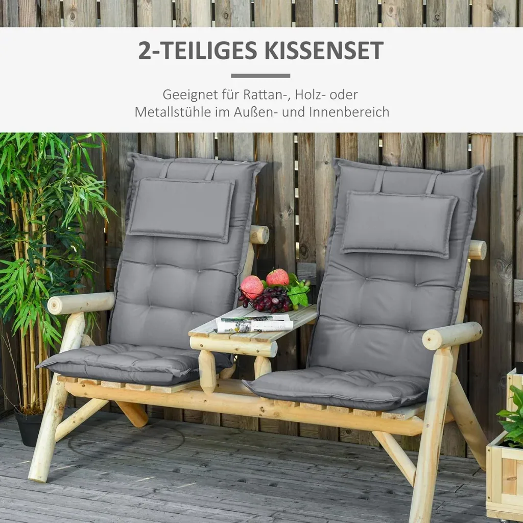 Stuhlauflagen 2er Set mit dicker Polsterung dunkelgrau