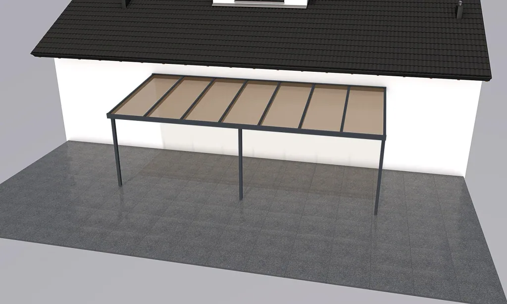 Terrassendach Premium, anthrazit, 7120 x 3060 mm - Acryl Stegplatten 16mm, bronze