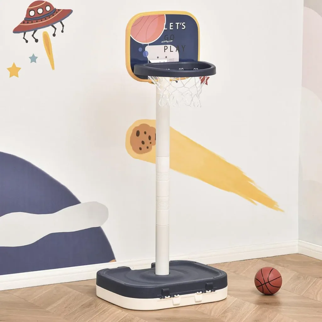 Kinder Basketballständer Basketballkorb einstellbar höhenverstellbar tragbar leicht mit Ball und Pumpe Lila+Weiß 58,5x56