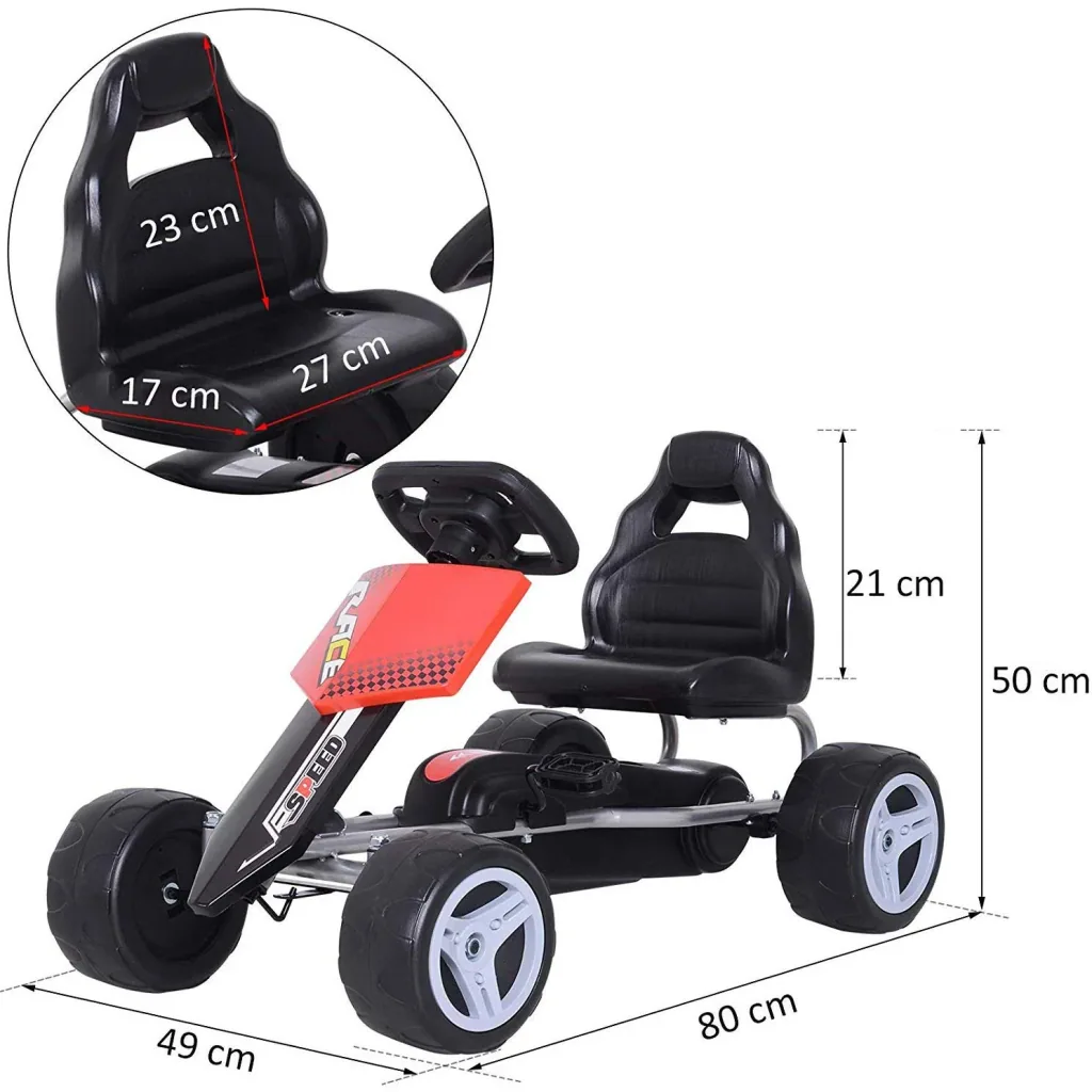 Kinder Go-Kart Tretauto Kinderfahrzeug mit Pedalen 4 Räder Metall + Kunststoff Rot 3 8 Jahre