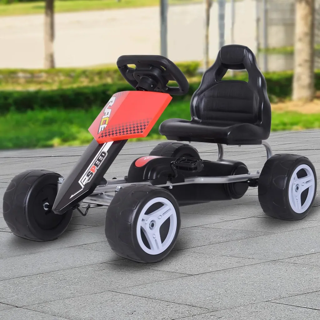 Kinder Go-Kart Tretauto Kinderfahrzeug mit Pedalen 4 Räder Metall + Kunststoff Rot 3 8 Jahre