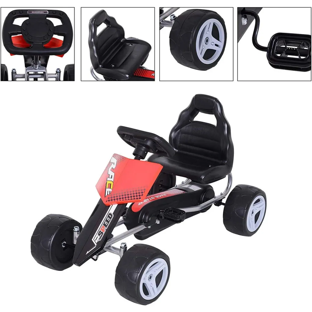 Kinder Go-Kart Tretauto Kinderfahrzeug mit Pedalen 4 Räder Metall + Kunststoff Rot 3 8 Jahre