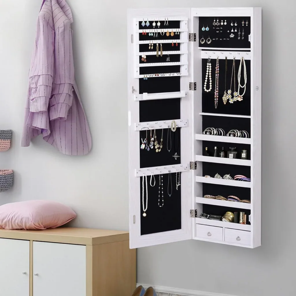 LED Schmuckschrank mit Spiegel hellgrau