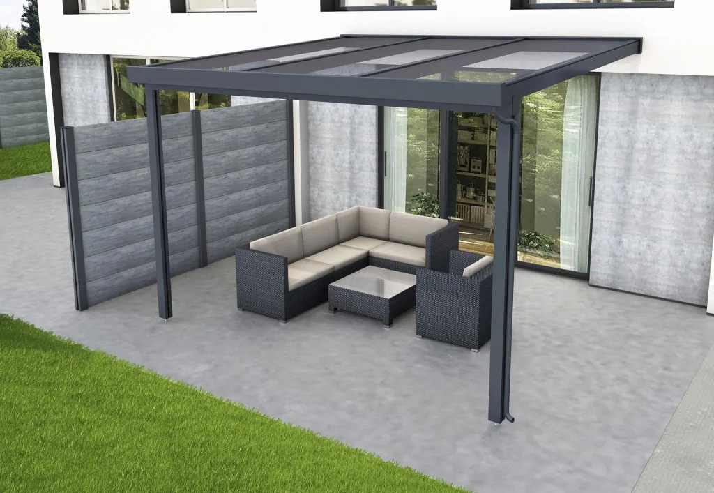 Terrassendach Premium, anthrazit, 3094 x 3060 mm - 10mm Verbundsicherheitsglas (VSG)