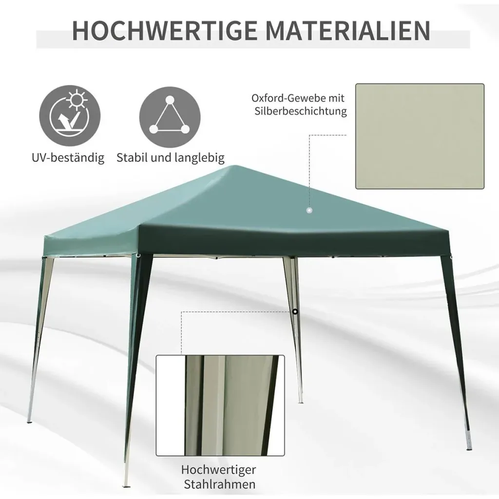 Pavillon 3 x 3 m Pop-Up Faltpavillon Gartenpavillon faltbar Partyzelt Gartenzelt UV-Schutz Stahl+Oxford Grün