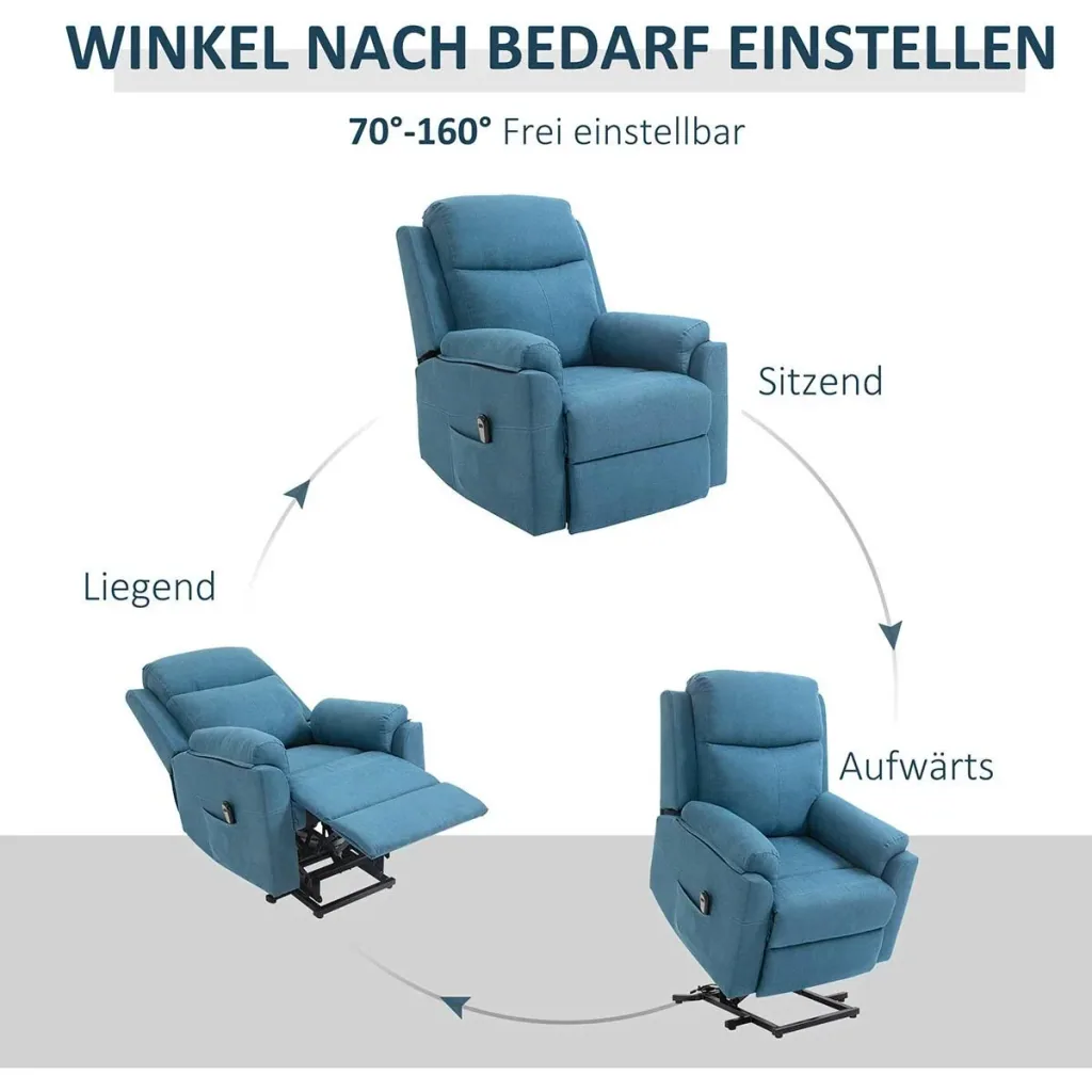 elektrischer Aufstehsessel Sessel mit Aufstehhilfe für Senior Relaxsessel Fernsehsessel Liegefunktion Leinen-Touch Blau