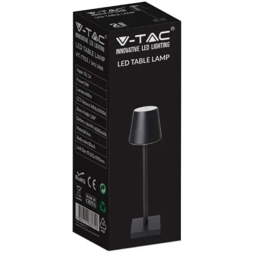 VT-7703 Tischleuchte - 4000K - Dimmbar über Touch - Wiederaufladbar - Schwarz