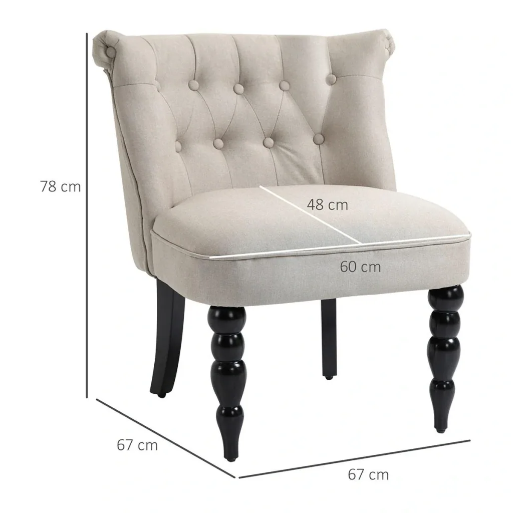 Relaxsessel Vintage Ruhesessel Relaxstuhl Polstersessel Esszimmerstuhl Leinenbezug Holzgestell Beige+Schwarz 67 x 67 x 7