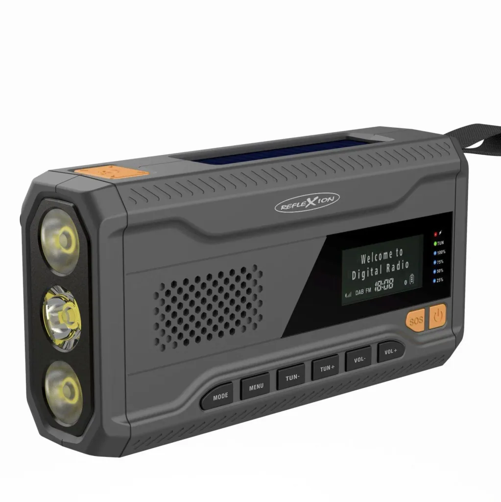 Outdoor Solarkurbelradio mit SOS Taschenlampe, DAB/UKW, Bluetooth, Akku