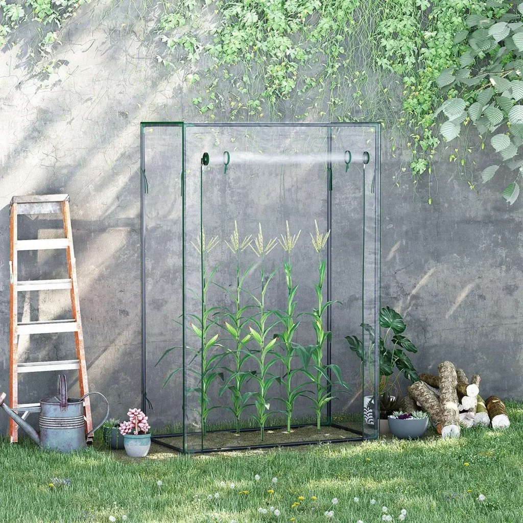 Gewächshaus Frühbeet Tomatengewächshaus mit Rolltor Stahl PE transparent 100 x 50 x 149 cm
