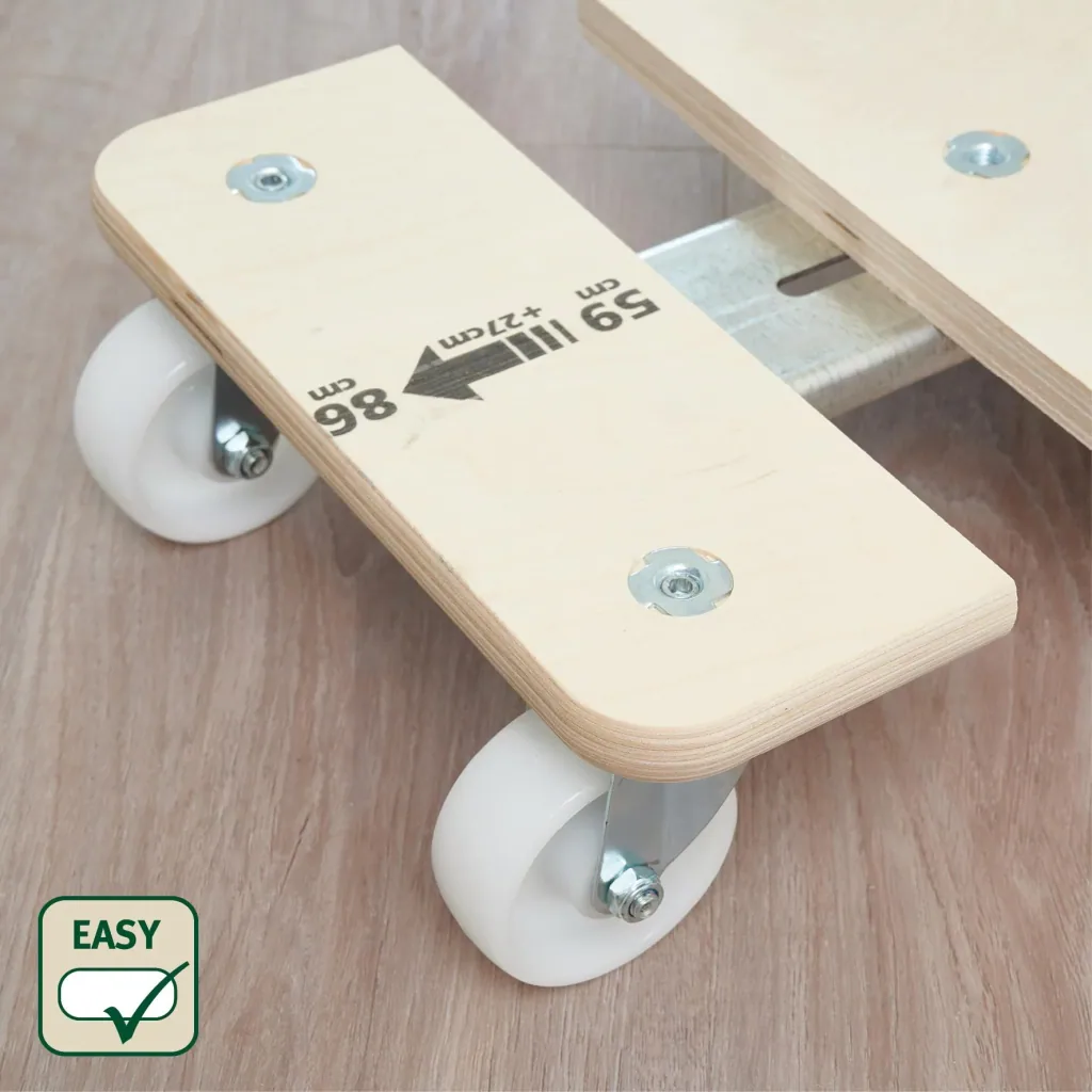Transporthilfe MM 1331, 59-86 x 29 x 11 cm ausziehbar, harte Rollen Ø 75 mm, Rollenlager, Birke FSC®, Tragkraft 200 kg