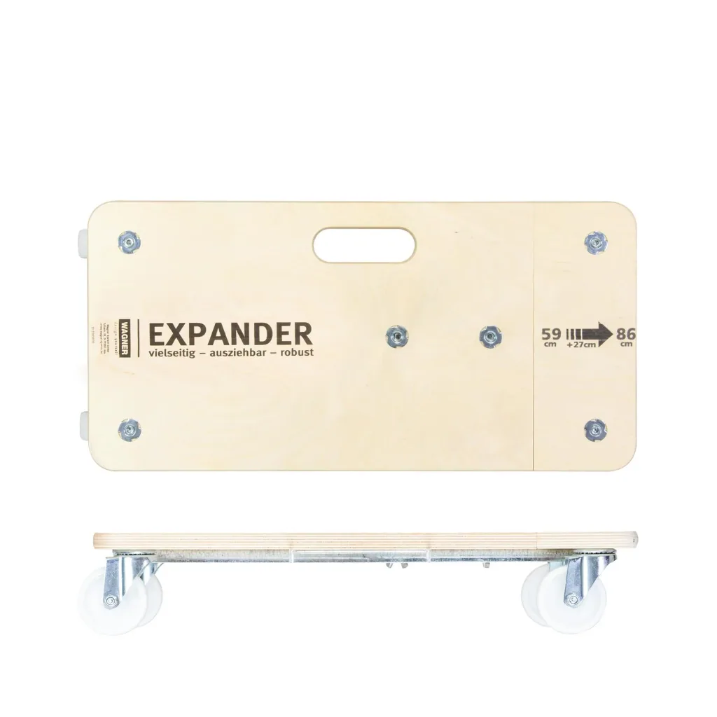 Transporthilfe MM 1331, 59-86 x 29 x 11 cm ausziehbar, harte Rollen Ø 75 mm, Rollenlager, Birke FSC®, Tragkraft 200 kg
