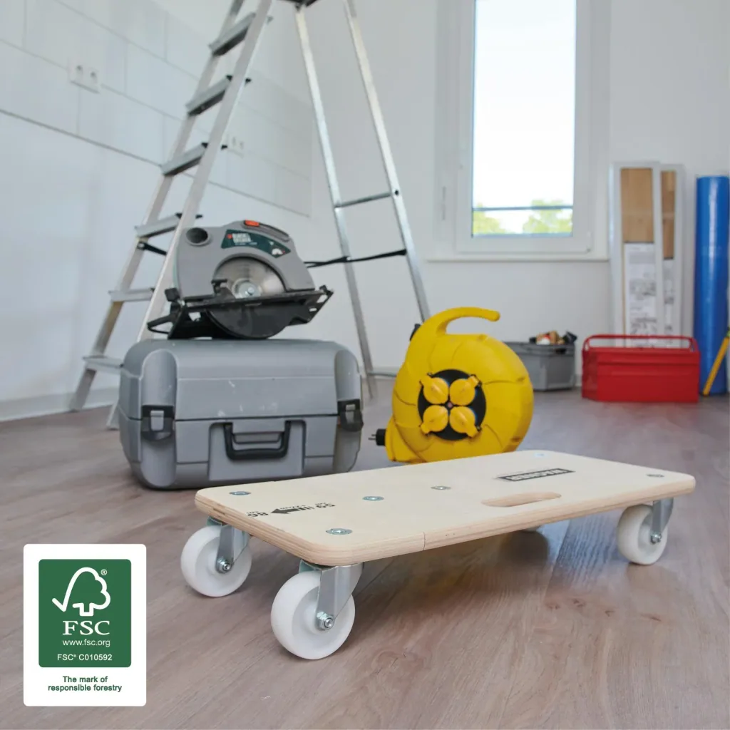 Transporthilfe MM 1331, 59-86 x 29 x 11 cm ausziehbar, harte Rollen Ø 75 mm, Rollenlager, Birke FSC®, Tragkraft 200 kg