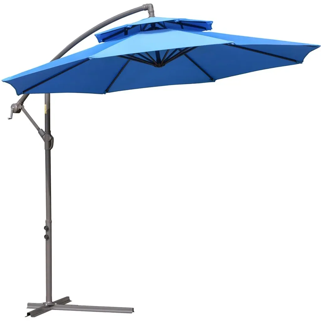 Sonnenschirm Ø2,67 x 2,7 m Pendelsonnenschirm mit Doppeldach Kreuzfuß Stahl Outdoor Polyester Blau