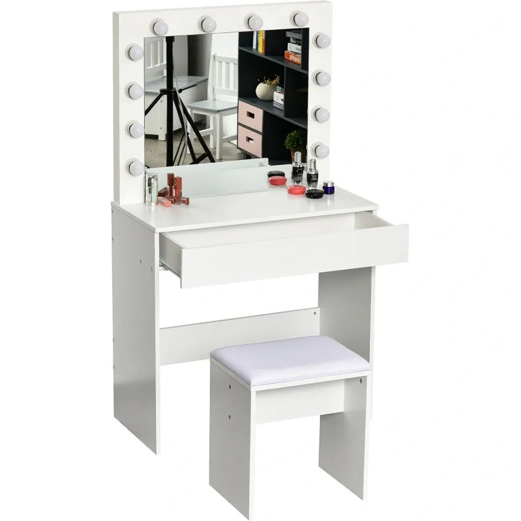 Frisierkommode mit Hocker und LED-Beleuchtung