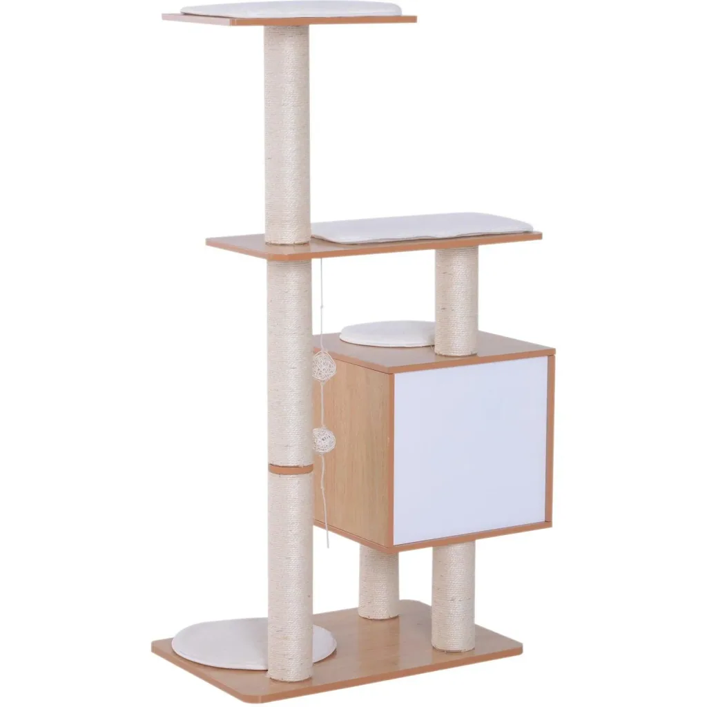Kratzbaum Katzenspielzeug Kletterbaum Sisal Polster Liegefläche Ball natur 60 x 40 x 120 cm