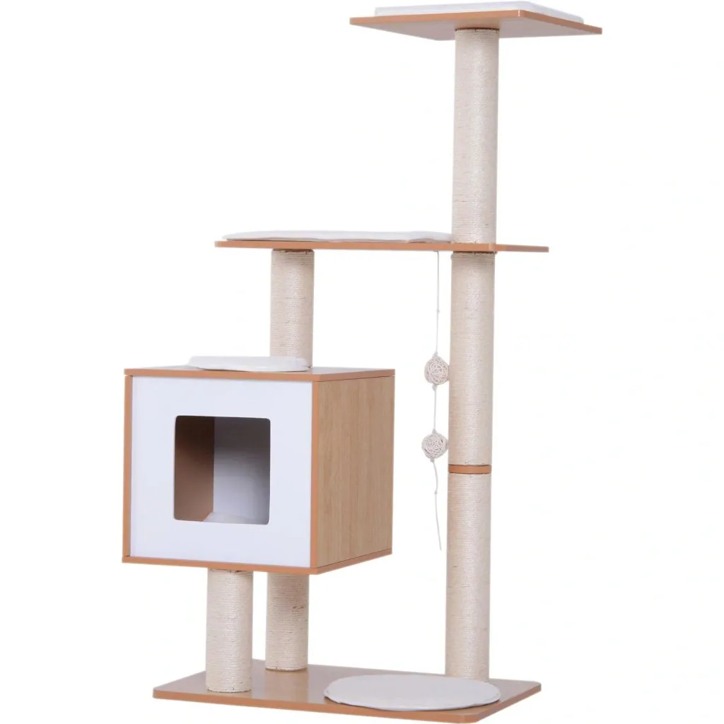 Kratzbaum Katzenspielzeug Kletterbaum Sisal Polster Liegefläche Ball natur 60 x 40 x 120 cm