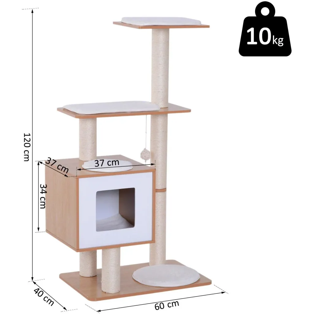 Kratzbaum Katzenspielzeug Kletterbaum Sisal Polster Liegefläche Ball natur 60 x 40 x 120 cm