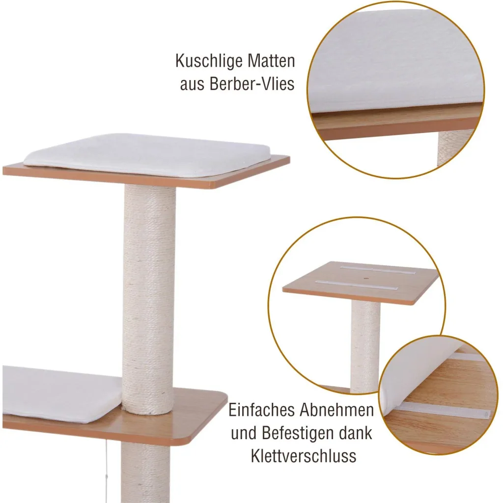 Kratzbaum Katzenspielzeug Kletterbaum Sisal Polster Liegefläche Ball natur 60 x 40 x 120 cm