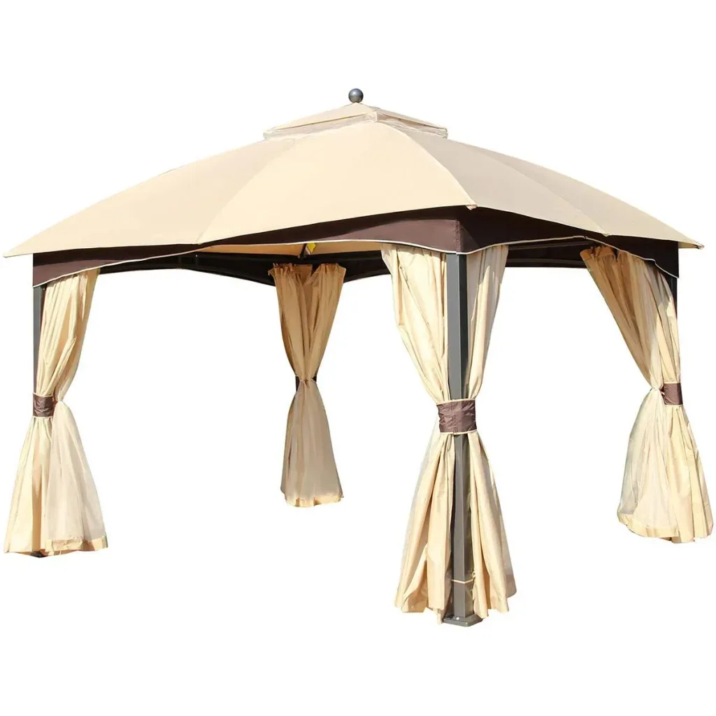 Gartenpavillon mit Doppeldach Khaki+Braun 3,95 x 3,28 x 3,33 m