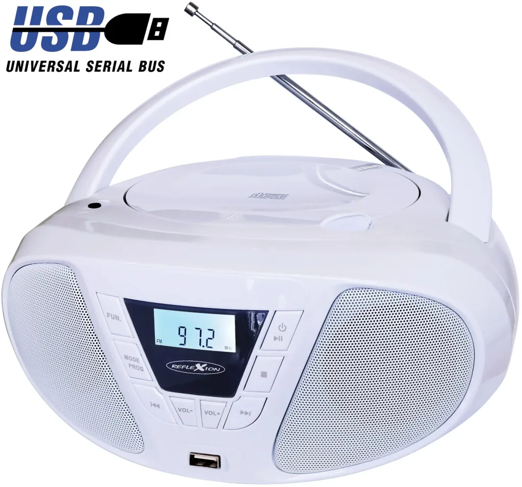 CD Radio Boombox mit UKW-Radio, CD und AUX-IN, weiss