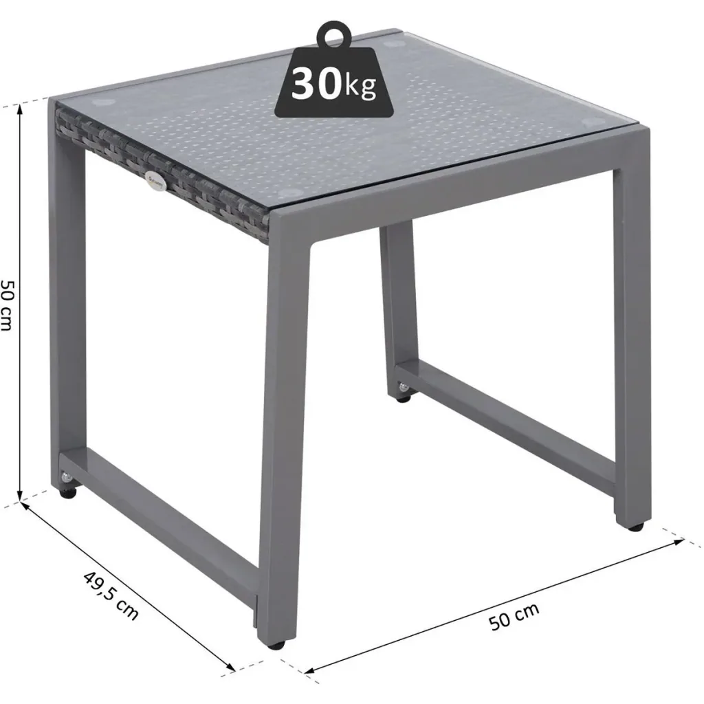 Polyrattan Gartentisch mit Hartglas grau