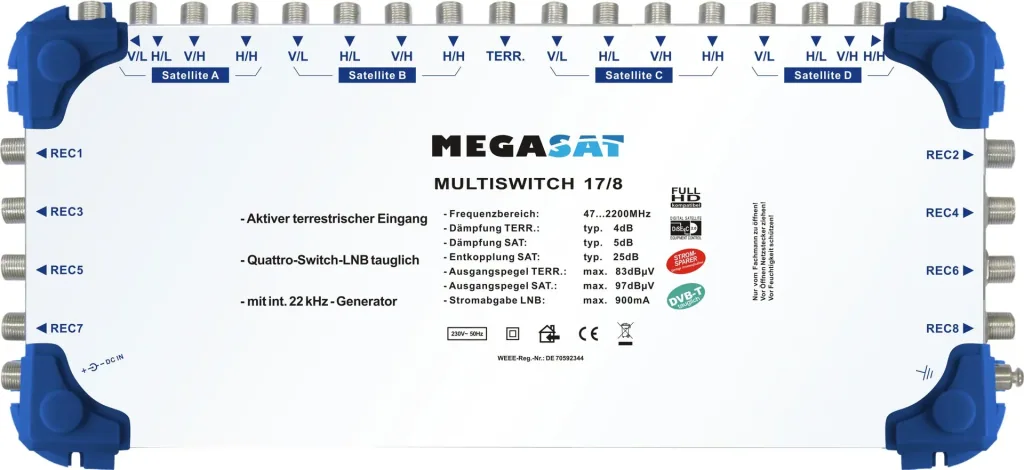 Multischalter 17/8, Profiline - Geeignet für 4 Satelliten bis zu 8 Teilnehmer