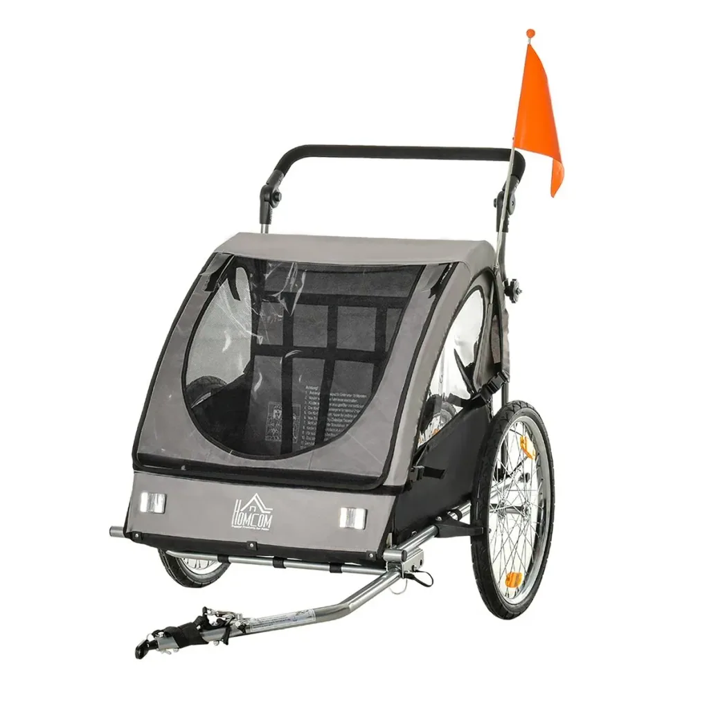 2 in 1 Kinderanhänger Fahrradanhänger Kinderwagen mit Aufbewahrungstasche zweilagige Stahlrohrverschachtelung Metall Oxf